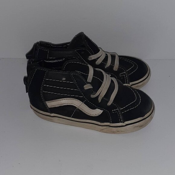Little boys shoes size 8.5 black high tops Van off the Wall zipper elastic laces - Picture 8 of 9